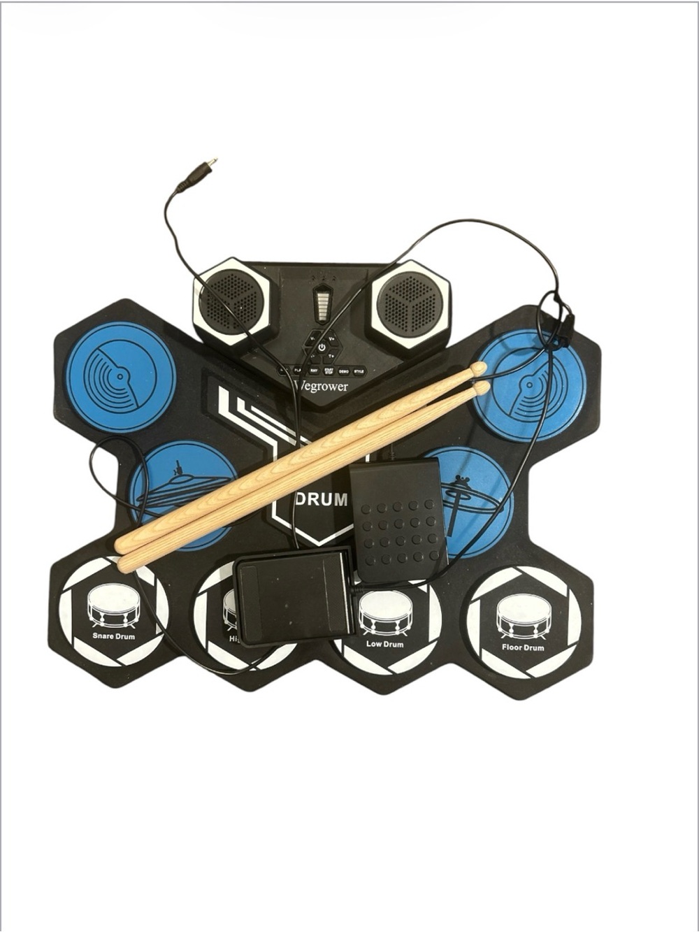 WEGROWER 9 Pad Portable Electric Drum Set Electronic Practice Kit Built In Speak